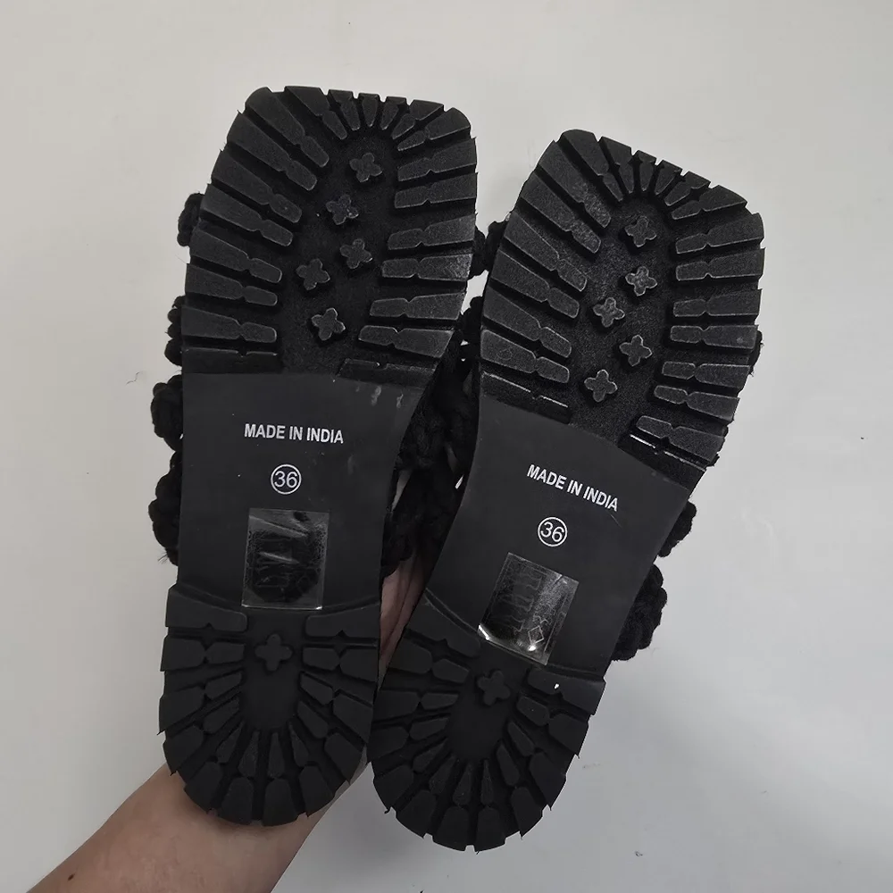 Free People Black Sandri Macrame Sandals slip on crochet bohemian beachy boho